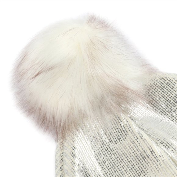 Silver metallic ribbed pom pom hat - Picture 2 of 4